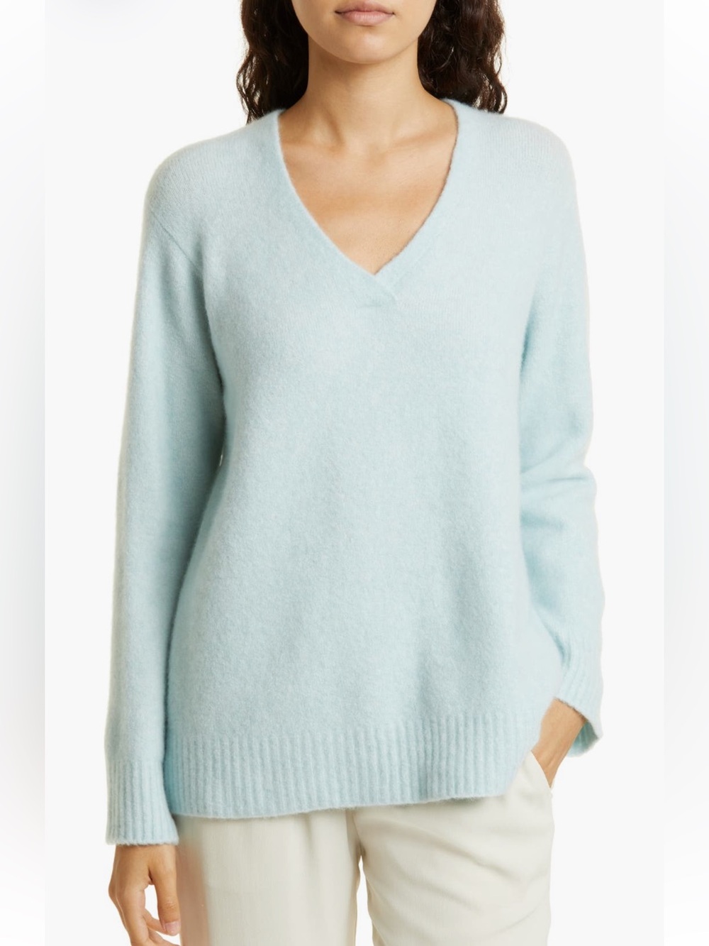 Eileen Fisher Cashmere Silk Boucle Bliss V Neck Top Quiet Luxury Size L